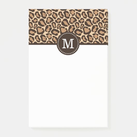 Leopard Print and Brown Custom Monogram Post-it Klebezettel (Vorderseite)