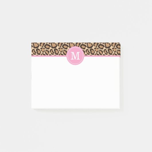 Leopard Print and Pink Custom Monogram Post-it Klebezettel (Vorderseite)