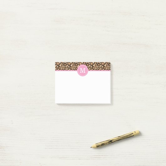 Leopard Print and Pink Custom Monogram Post-it Klebezettel (Auf Schreibtisch)