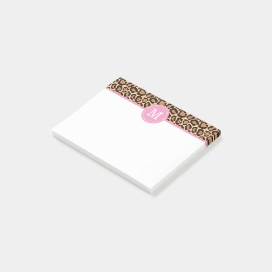 Leopard Print and Pink Custom Monogram Post-it Klebezettel (angewinkelt)