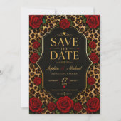 Leopard Print and Red Rose  Save The Date (Vorderseite)