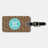 Leopard Print and Türkise Custom Monogram Gepäckanhänger (Vorderseite horizontal)