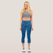 Leopard Print Animal Hautmuster Blau Schwarz Capri Leggings (Vorderseite)