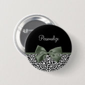 Leopard Print Animal Muster Dunkelgrüner Bow Button (Vorne & Hinten)