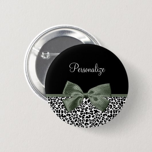 Leopard Print Animal Muster Dunkelgrüner Bow Button (Vorne & Hinten)