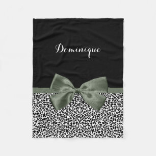 Leopard Print Animal Muster Dunkelgrüner Bow Fleecedecke