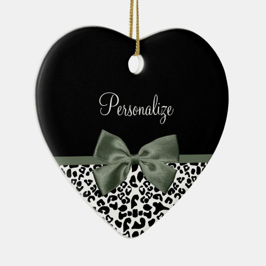 Leopard Print Animal Muster Dunkelgrüner Bow Keramikornament (Rechts)