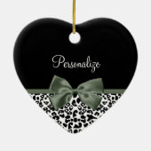 Leopard Print Animal Muster Dunkelgrüner Bow Keramikornament (Hinten)