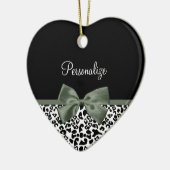 Leopard Print Animal Muster Dunkelgrüner Bow Keramikornament (Links)