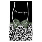 Leopard Print Animal Muster Dunkelgrüner Bow Kleine Geschenktüte (Vorderseite)