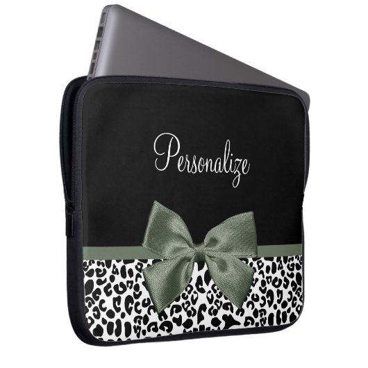 Leopard Print Animal Muster Dunkelgrüner Bow Laptopschutzhülle (Vorne Rechts)