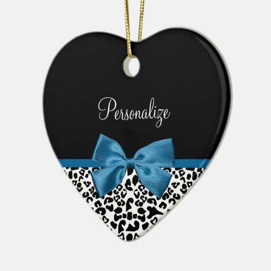 Leopard Print Animal Muster Hübsch Blue Bow Keramikornament (Links)