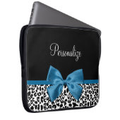 Leopard Print Animal Muster Hübsch Blue Bow Laptopschutzhülle (Vorne Rechts)