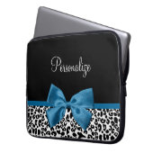 Leopard Print Animal Muster Hübsch Blue Bow Laptopschutzhülle (Vorderseite Links)
