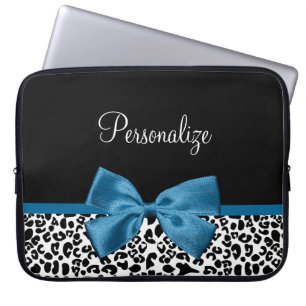 Leopard Print Animal Muster Hübsch Blue Bow Laptopschutzhülle