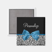 Leopard Print Animal Muster Hübsch Blue Bow Magnet (Vorderseite/Rückseite)