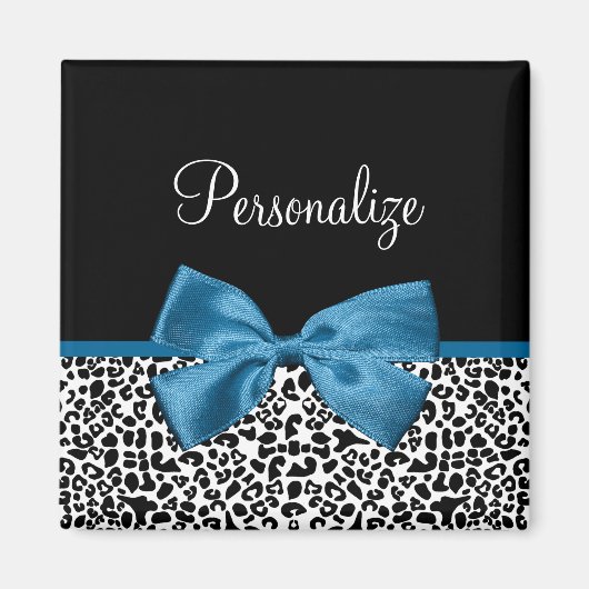 Leopard Print Animal Muster Hübsch Blue Bow Magnet (Vorne)