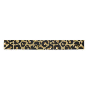 Leopard Print Animal Print Gold Glitzer Satinband