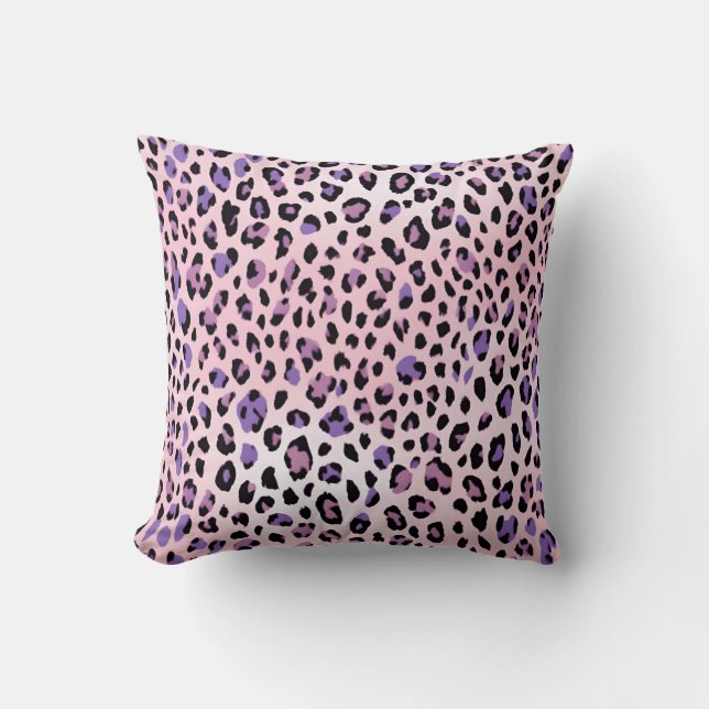 Leopard Print Animal Print Pastell Pink Lila Kissen (Vorderseite)