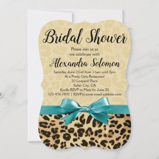 Leopard Print Aqua Blue Bow Brautparty Einladung (Vorderseite)