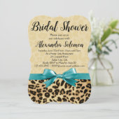 Leopard Print Aqua Blue Bow Brautparty Einladung (Stehend Vorderseite)