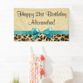 Leopard Print Aqua Blue Bow Girls Womens Birthday Banner (Insitu)