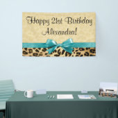 Leopard Print Aqua Blue Bow Girls Womens Birthday Banner (Messeveranstaltung)