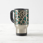 Leopard Print Aqua, grau, weiß Reisebecher (Vorderseite Links)