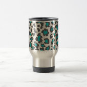 Leopard Print Aqua, grau, weiß Reisebecher (Mittel)