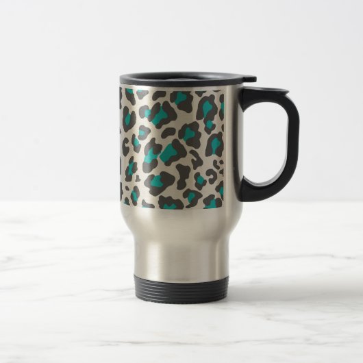 Leopard Print Aqua, grau, weiß Reisebecher (Rechts)