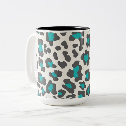 Leopard Print Aqua, grau, weiß Zweifarbige Tasse (Vorderseite Links)