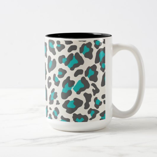 Leopard Print Aqua, grau, weiß Zweifarbige Tasse (Rechts)