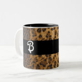 Leopard Print B Monogram Initials Merchandise Zweifarbige Tasse (Vorderseite Links)