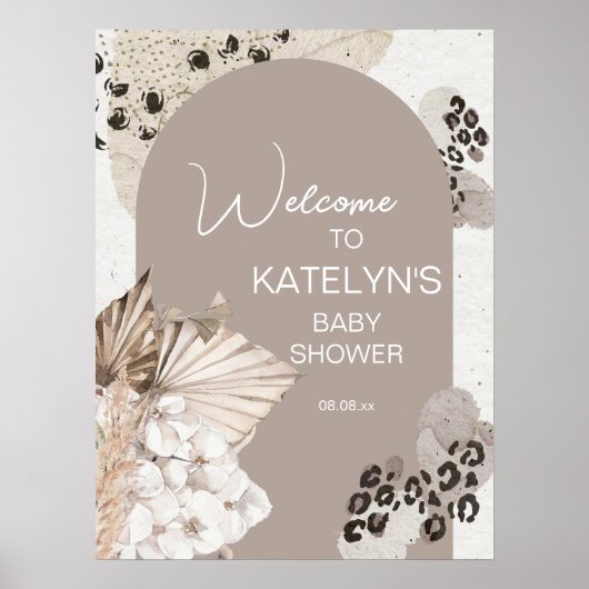 Leopard Print Baby Dusche oder Brautparty-Zeichen Poster (Vorne)