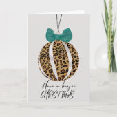 Leopard Print Bauble Green Bow Boujee Weihnachten Karte (Vorderseite)
