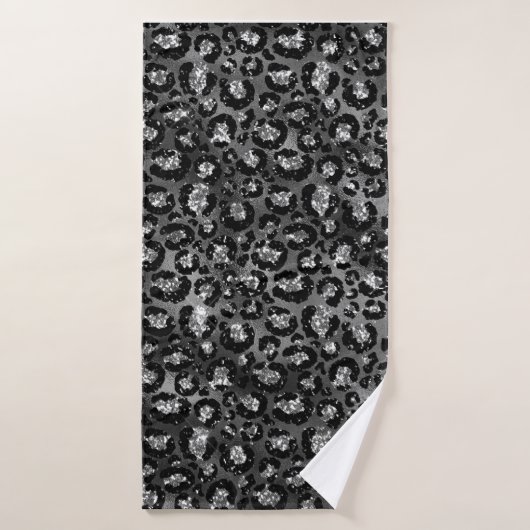 Leopard Print Black and Silver Gray Badehandtuch (Badehandtuch)
