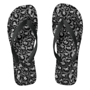 Leopard Print Black and Silver Gray Badesandalen