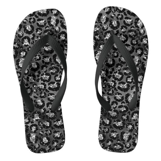 Leopard Print Black and Silver Gray Badesandalen (Fußbett)