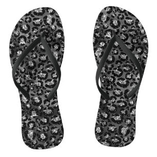 Leopard Print Black and Silver Gray Badesandalen