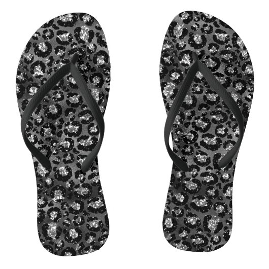 Leopard Print Black and Silver Gray Badesandalen (Fußbett)