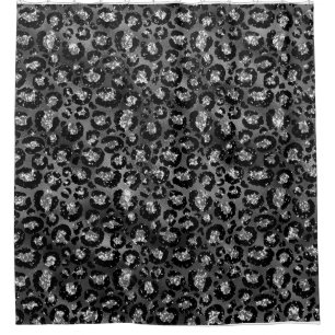 Leopard Print Black and Silver Gray Duschvorhang