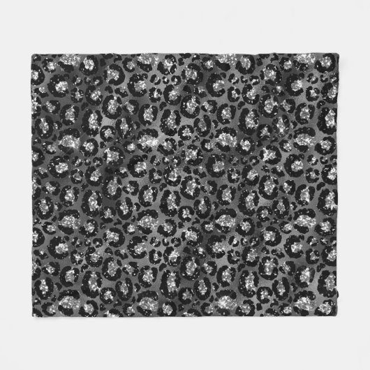 Leopard Print Black and Silver Gray Fleecedecke (Vorderseite (Horizontal))