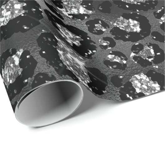 Leopard Print Black and Silver Gray Geschenkpapier (Rolleneckpunkt)
