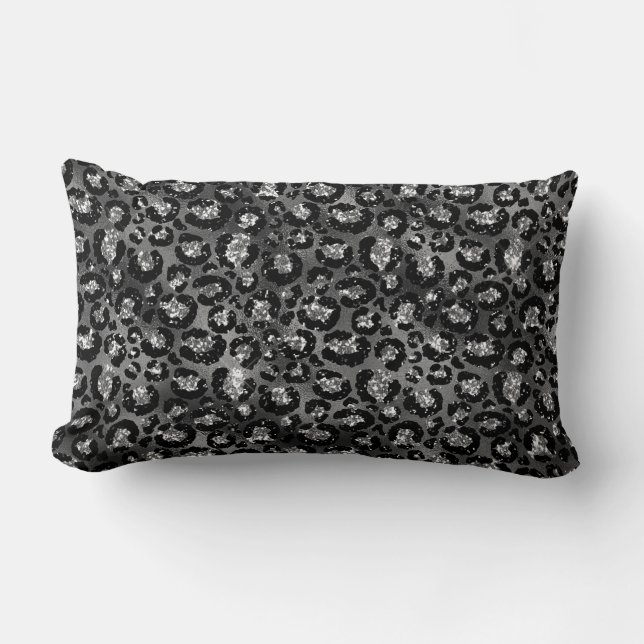 Leopard Print Black and Silver Gray Lendenkissen (Vorderseite)