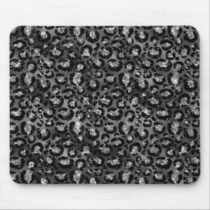 Leopard Print Black and Silver Gray Mousepad