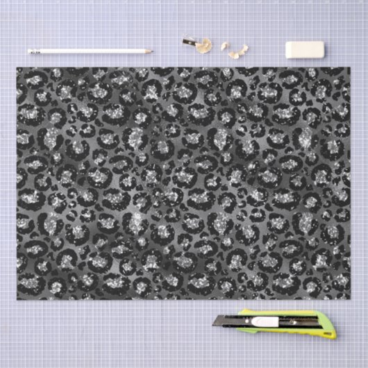 Leopard Print Black and Silver Gray Seidenpapier (Handwerk)