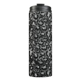 Leopard Print Black and Silver Gray Thermosbecher
