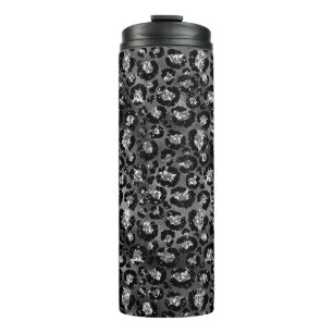 Leopard Print Black and Silver Gray Thermosbecher