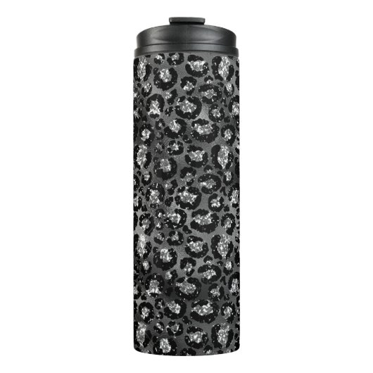 Leopard Print Black and Silver Gray Thermosbecher (Vorderseite)