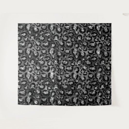 Leopard Print Black and Silver Gray Wandteppich (Vorderseite (Horizontal))
